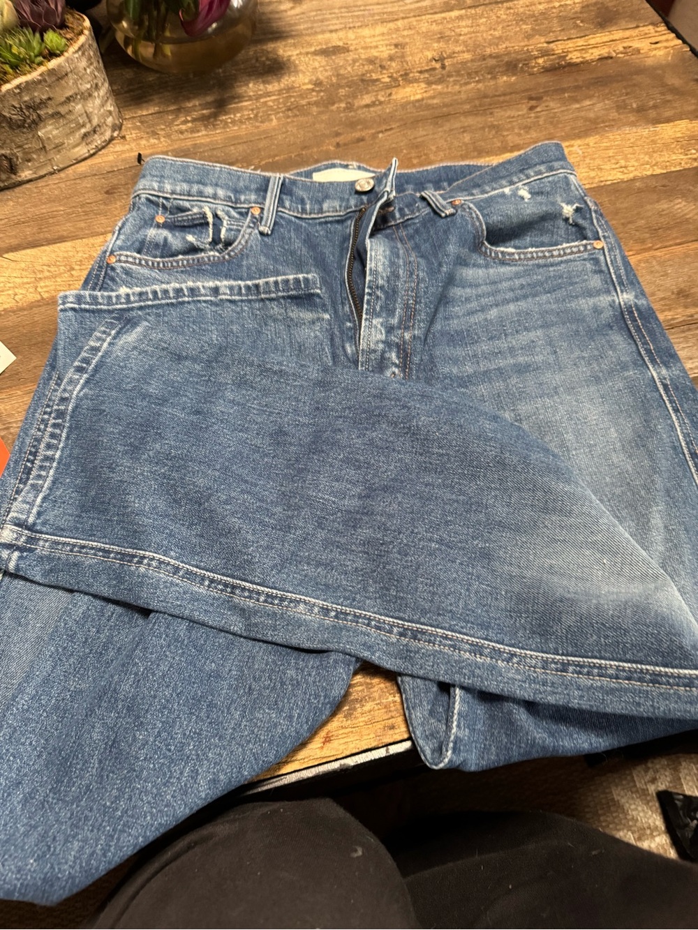 MOTHER Women's Straight Blue Denim Jeans